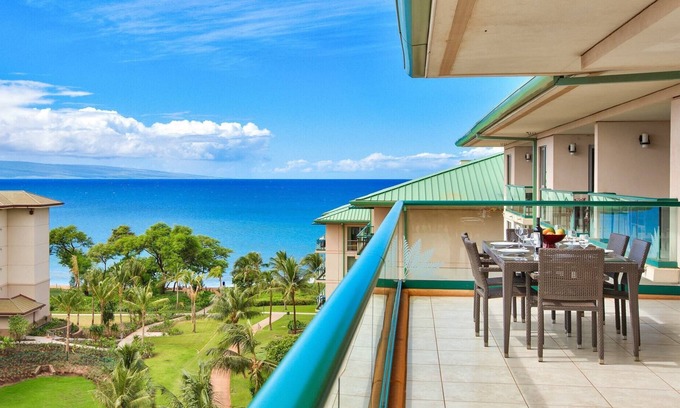 Kaanapali Condo | Maui Resort Rentals: Hokulani 820 – Top Floor 2BR w/ Ocean & Mountain Views + X L Balcony!