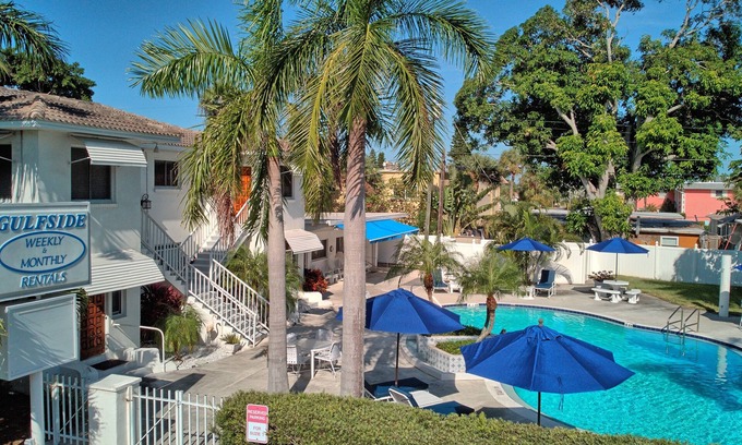 St. Pete Beach Apartment | Poolside on first floor with workspace and updated kitchen