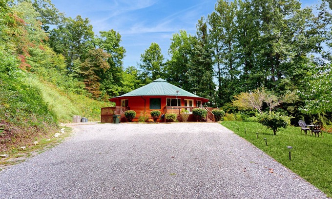Whittier House | Secluded home with firepit, deck and open windows to nature