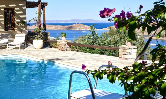 Vourkari Villa | Stunning Kea home with spectacular open views of the sunset and Vourkari bay.