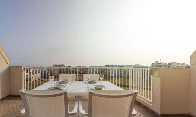 Qawra Apartment | Sunny Penthouse w Terrace and Open Views