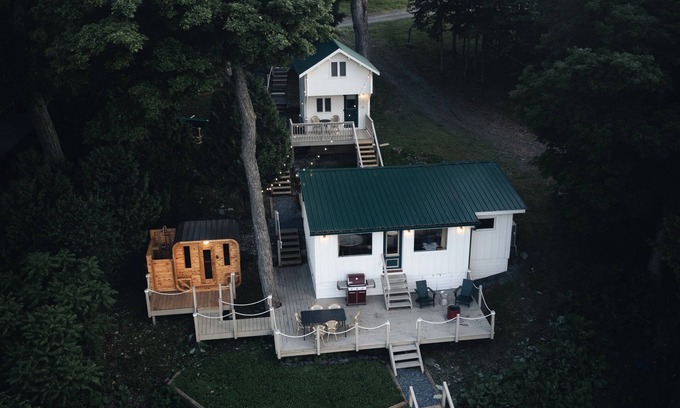 Bridport Cabin | The Tacklebox: Lakeside Treehouse with Sauna & Hot Tub