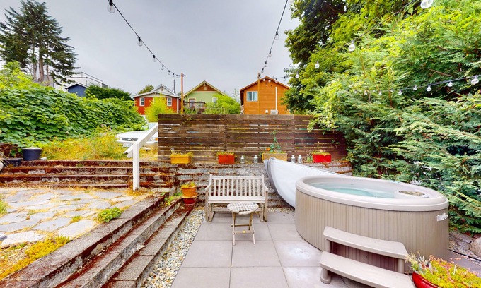 Columbia City House | Updated home 2 blocks from the light rail with hot tub, firepit & lovely patio
