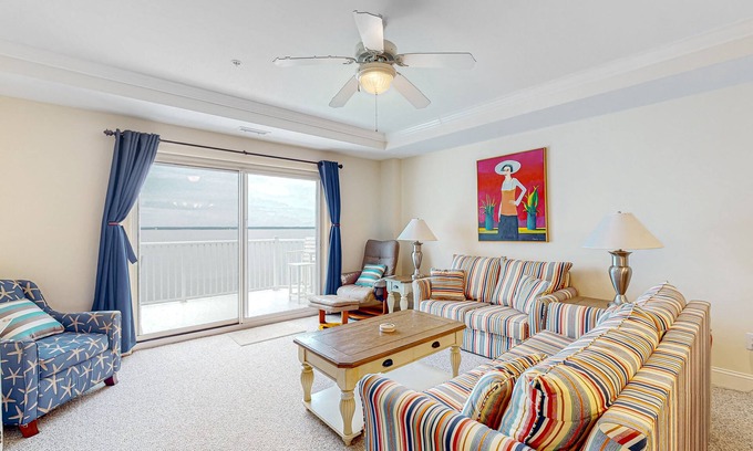 Indian Beach Condo | Waterfront condo with shared pool, gym & game room, close to everything