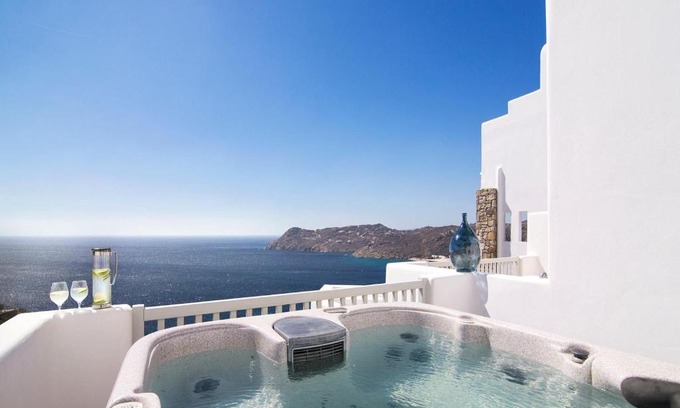 Elia Apartment | Wonderful Myconian Villa Prestige Guestroom Seaview Guest Room B Amazing Sea Views Private Jacuzzi Elia Beach