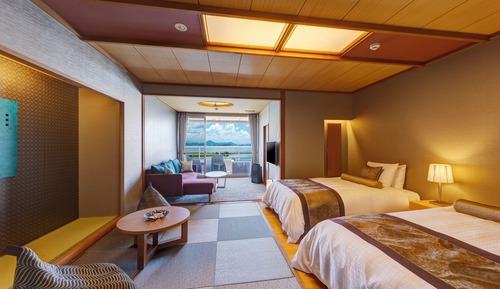 Biwa No Kaze Japanese Style Twin Room with Natural Hot Spring Open-Air Bath - Non-Smoking