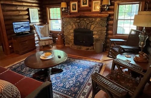 Nevis Cabin | Booking now for summer! Stunning vintage log home on pristine lake.