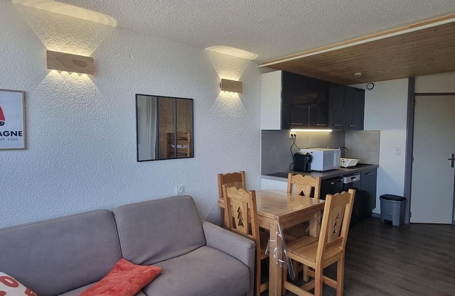 10m from resort center, view mountain, balcony, tv, ski locker, 26m², La Plagne