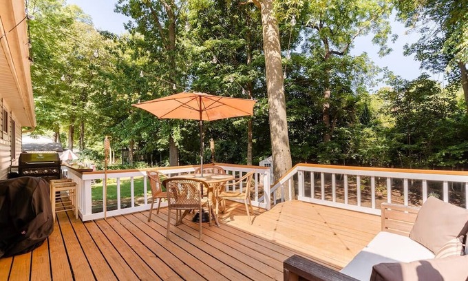 Columbus House | Newly remodeled home, spacious deck w/ string lights, & large yard with firepit